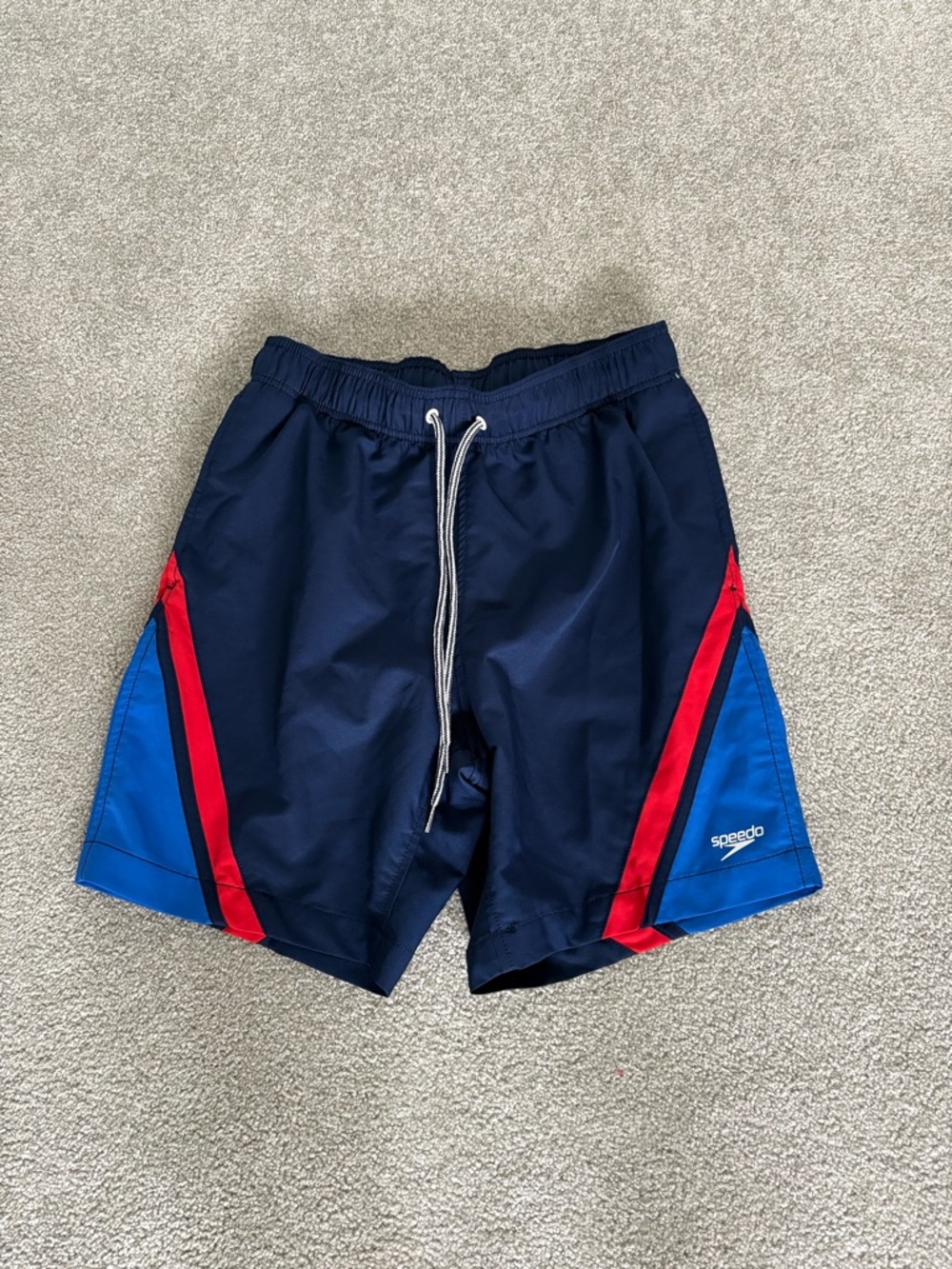Speedo Navy Blue Swim Trunks with Red and Royal Blue Panels
